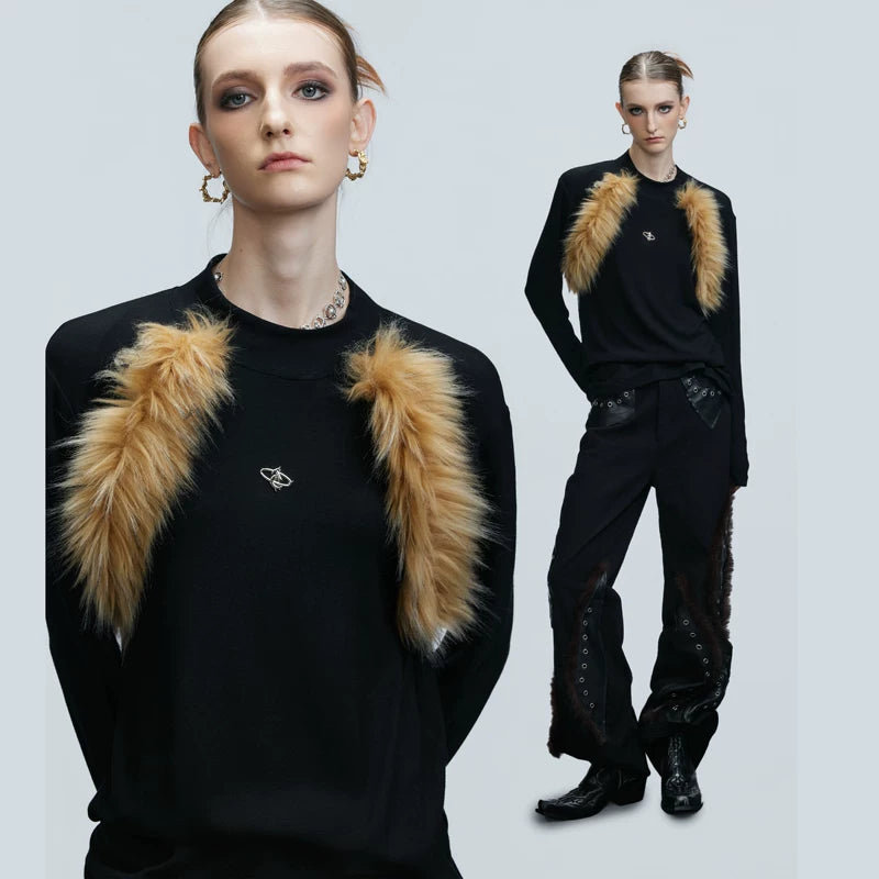 Furry High-Neck Slim Fit Pullover