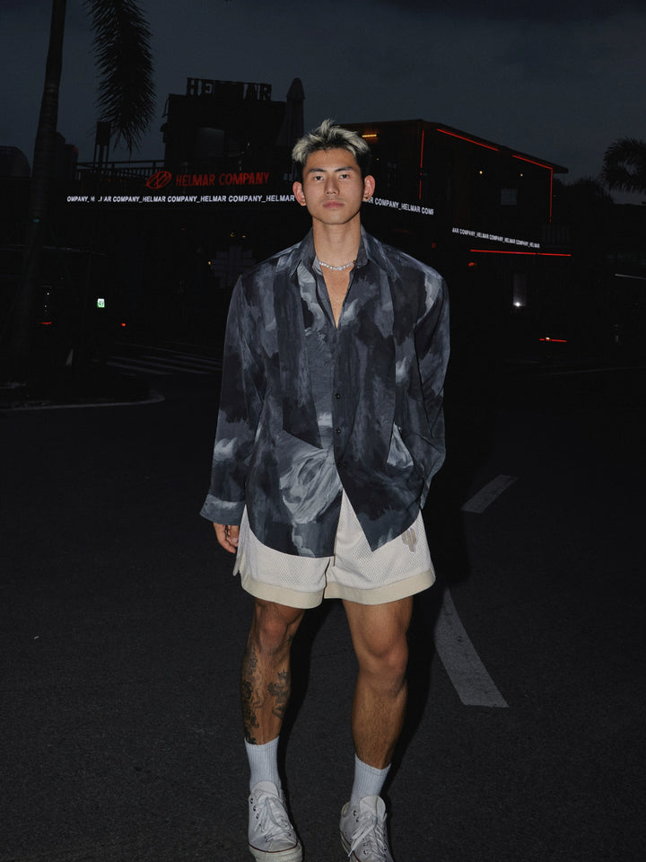 Chemise à manches longues avec détail de ruban encre teint 