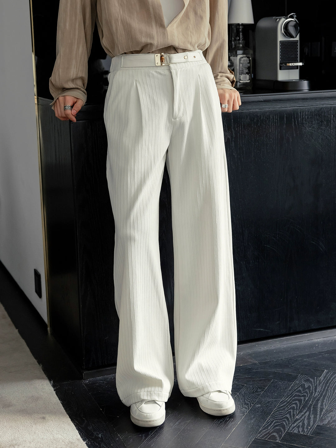 Casual Wide-Leg Pleated Pants