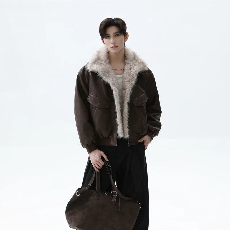 Fur Collar Shearling Leather Jacket