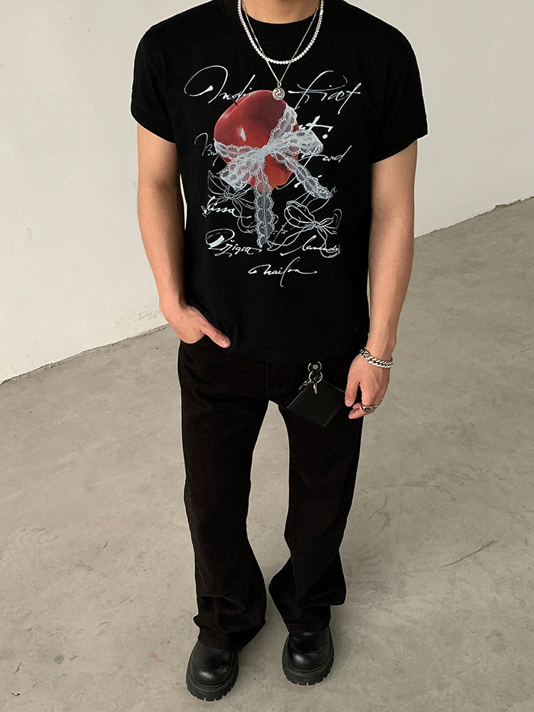 Lace Apple Graphic Short Sleeve T-Shirt