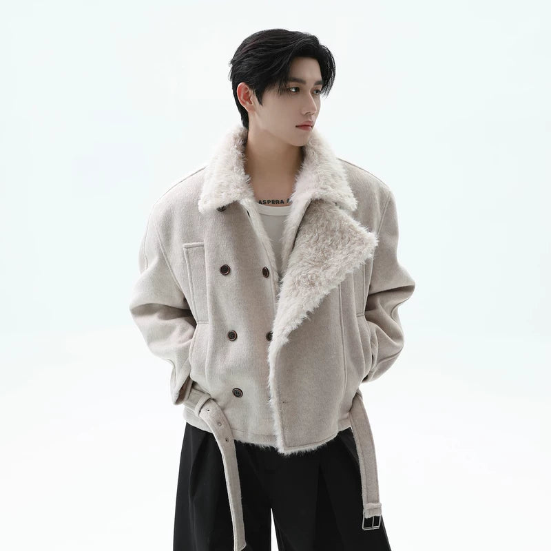 Fur Collar Double-Breasted Wool Coat