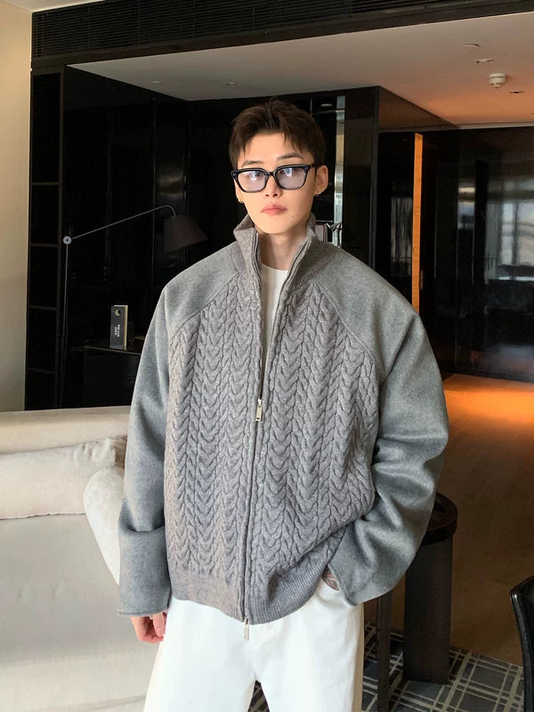 Cardigan en tricot torsadé en laine avec fermeture éclair 