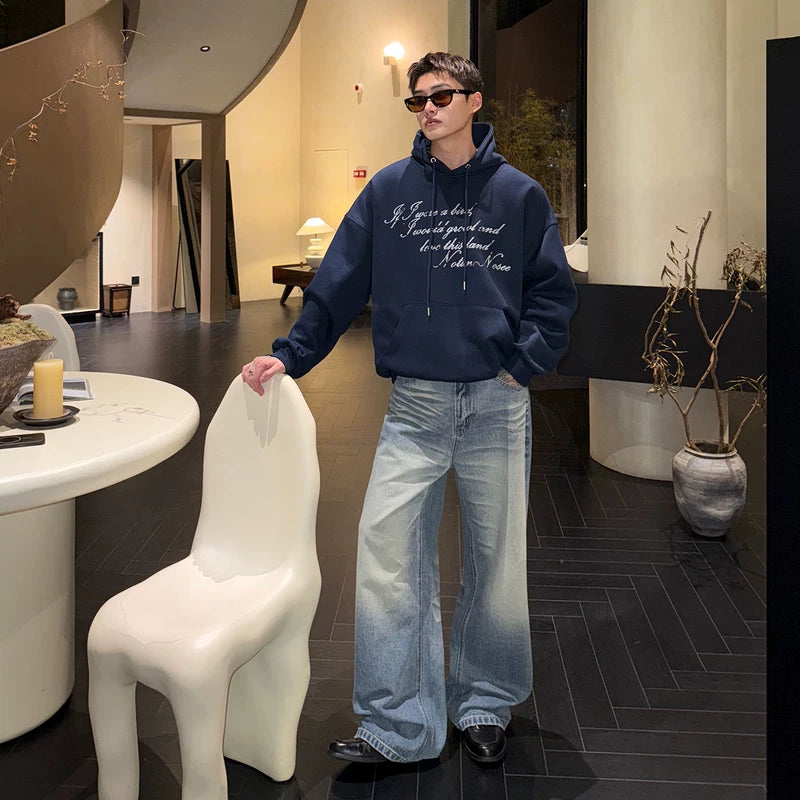 Handgemaakte Verweerde Rechte Jeans Broek 