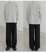 Button Neck Cable Knit Sweater