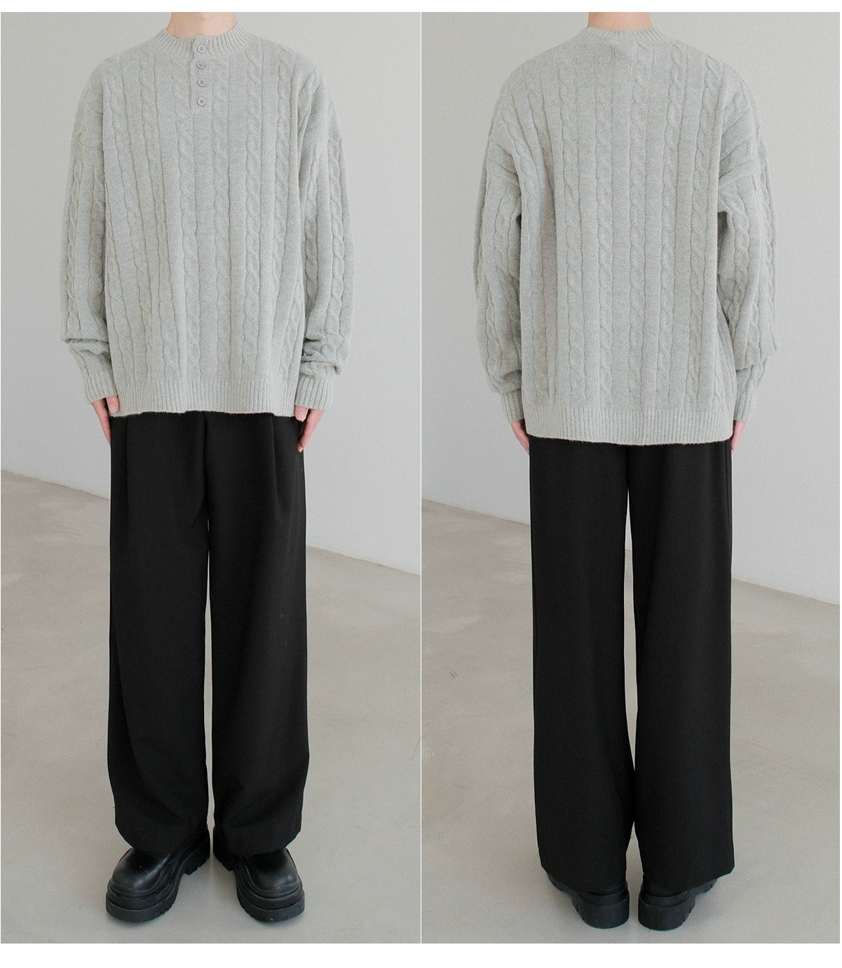 Button Neck Cable Knit Sweater