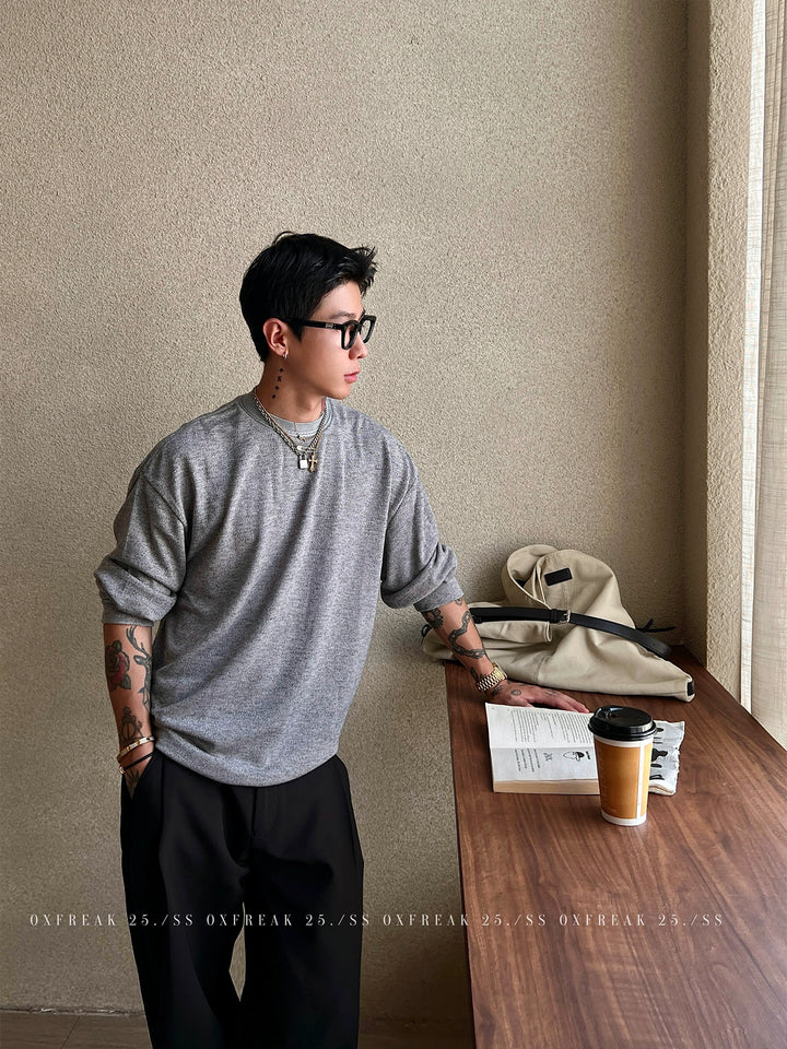 Langärmliges Rundhals-Pullover-Shirt 
