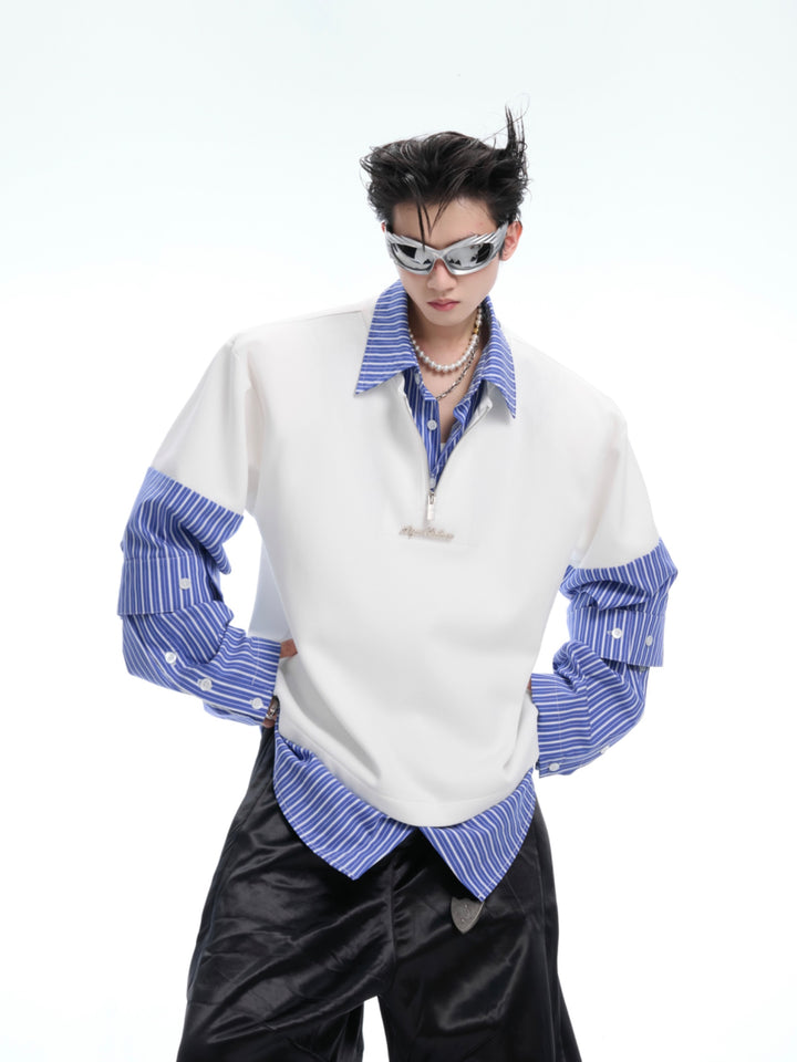 Patchwork Lapel Pullover