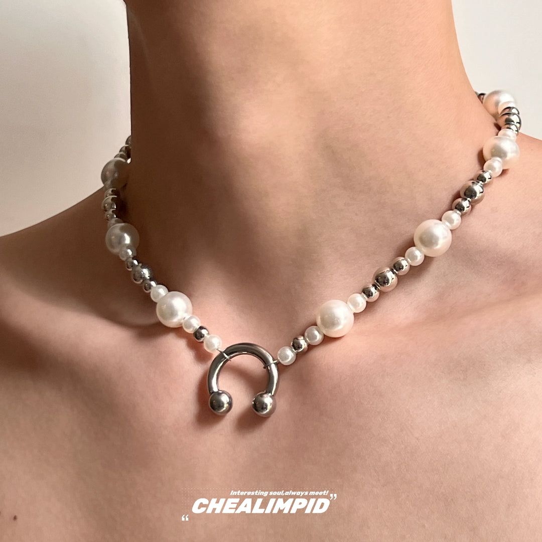 Pearl Metal Beaded Punk Necklace