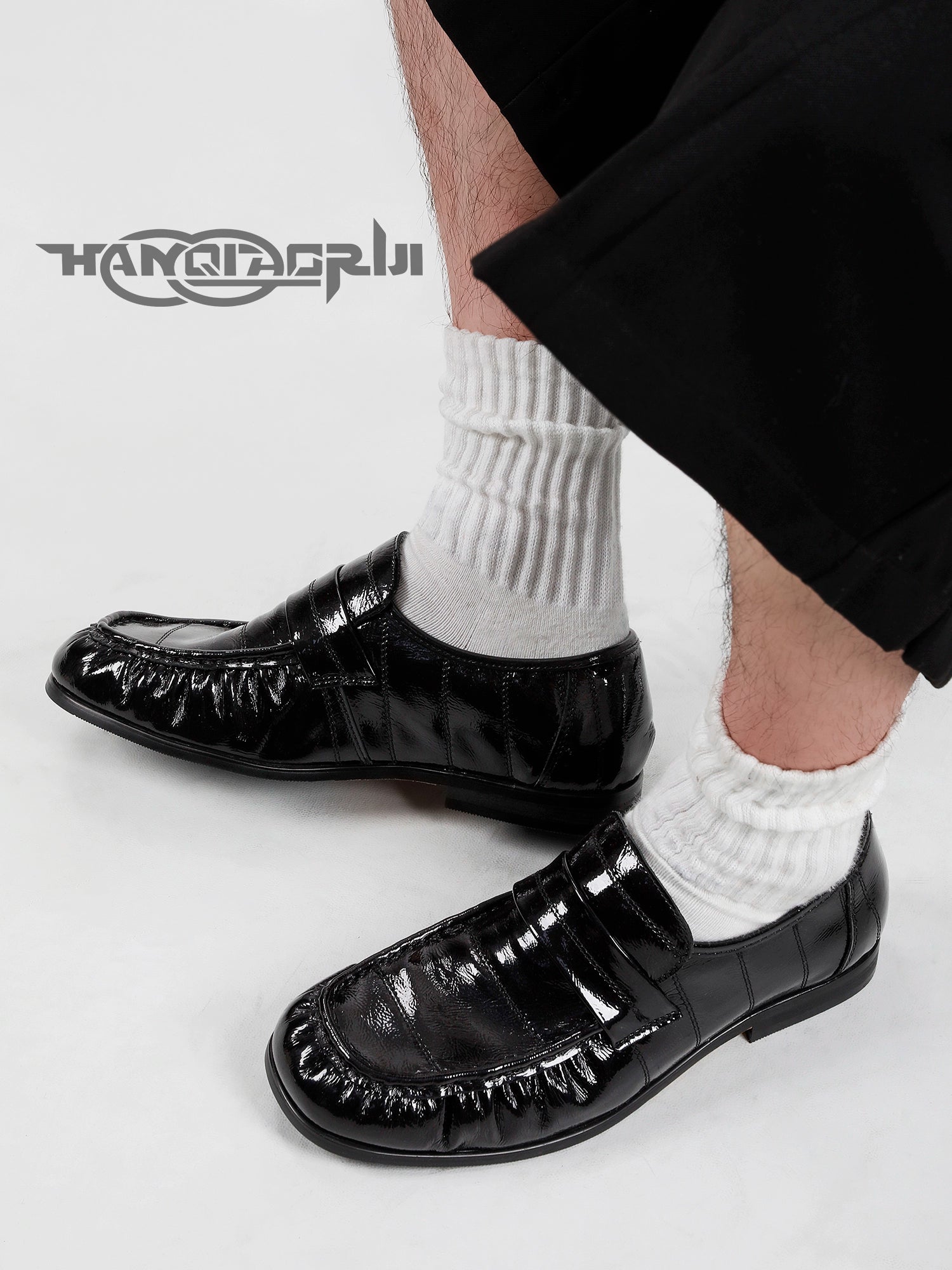 Kırışık Deri Loafer Kaydırma Ayakkabılar 