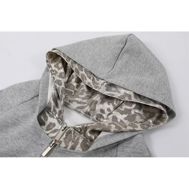 Leopard Lined Zip Up Hoodie