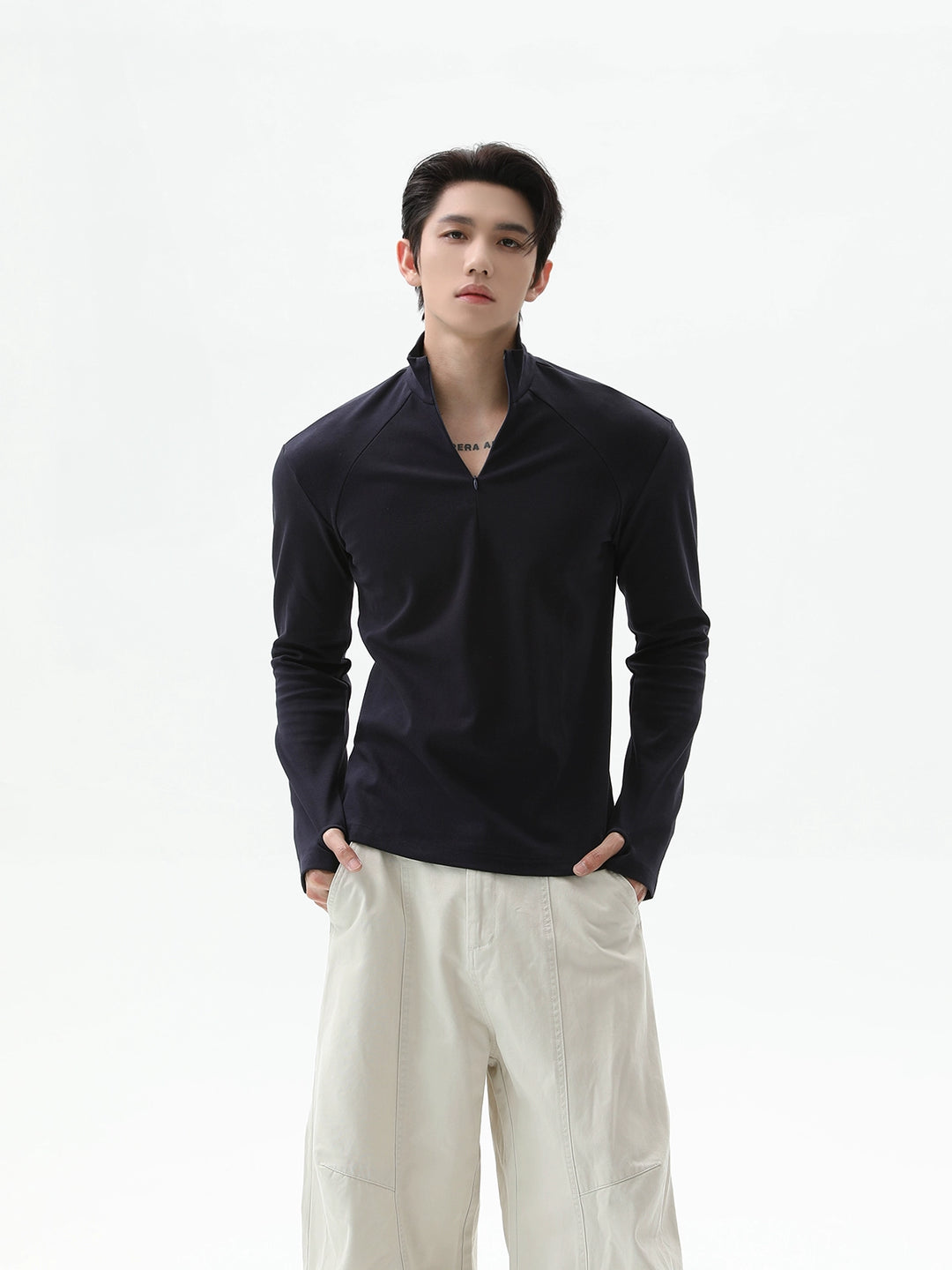 Half-Zip Long Sleeve Fitted Pullover