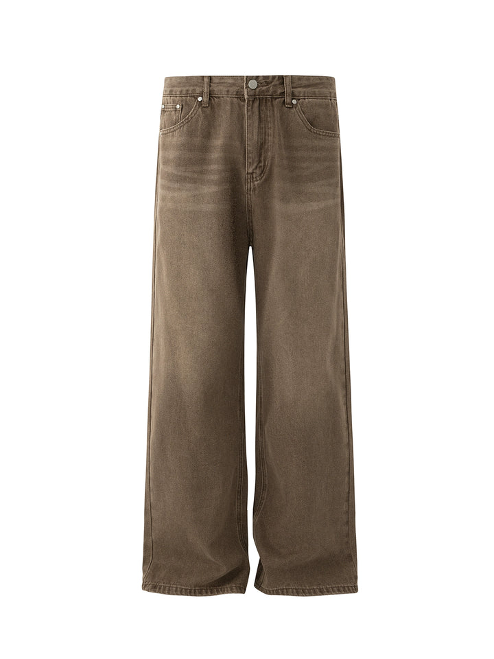 Washed Wide-Leg Straight Jeans