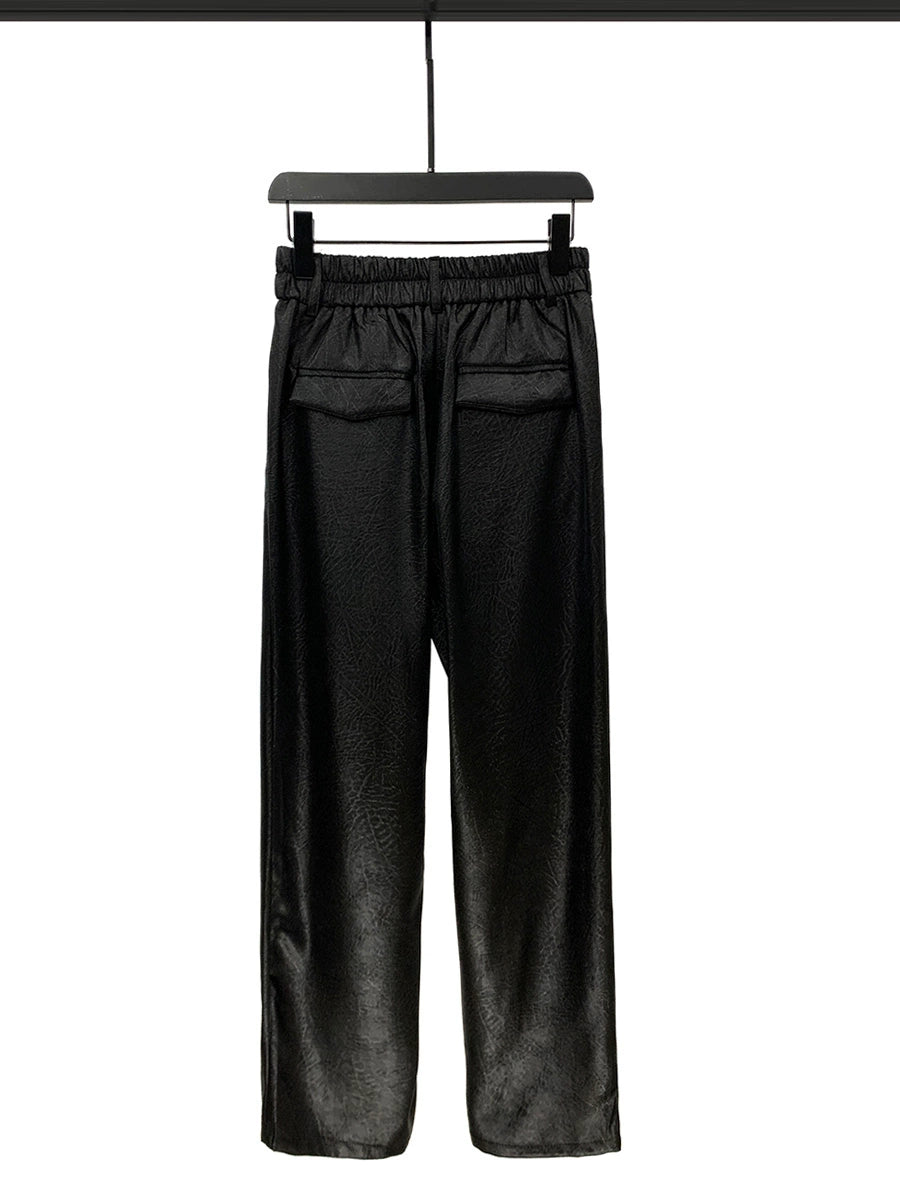 Pantalones Casual Rectos con Pliegues de Satén 