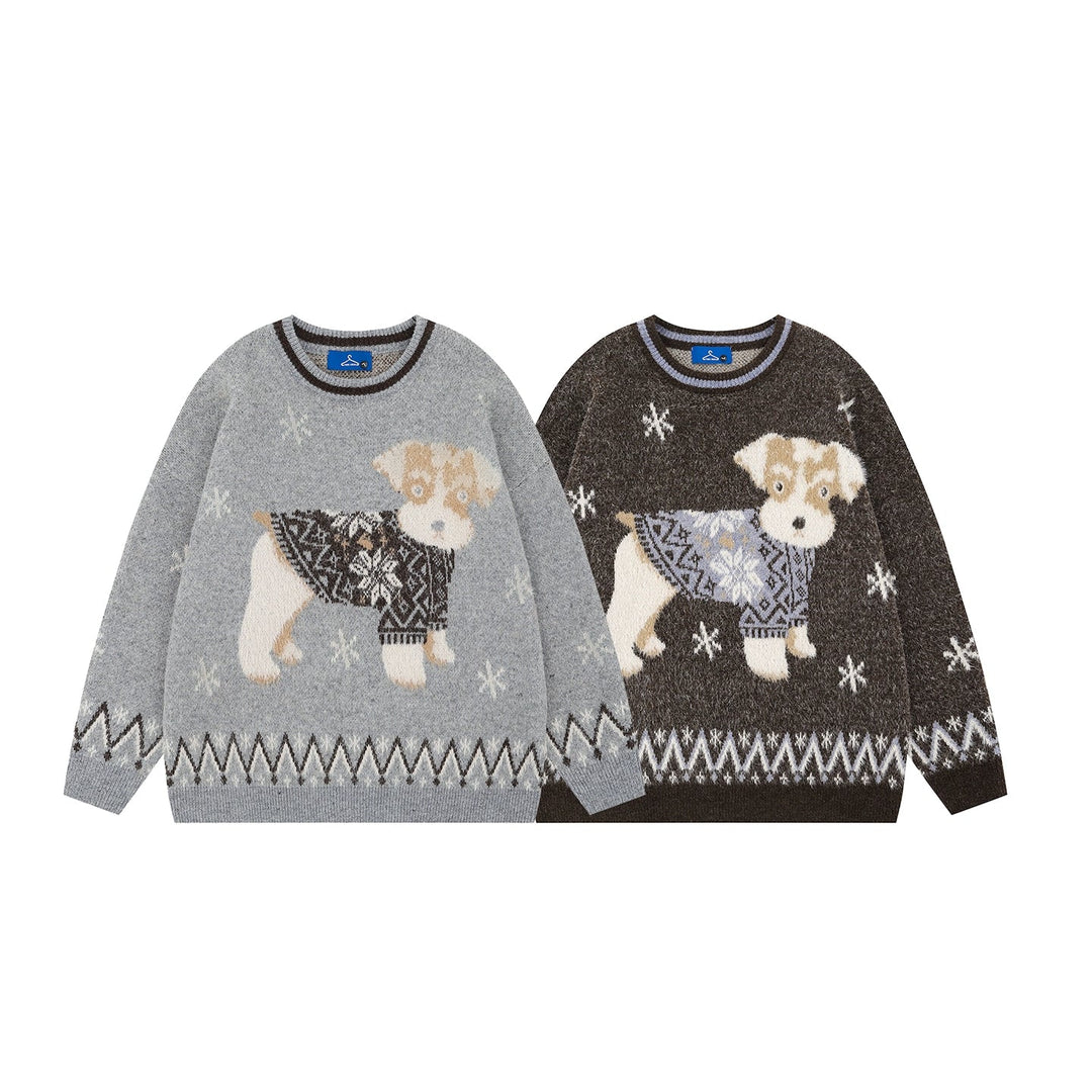 Puppy Jacquard Knit Crewneck Sweater