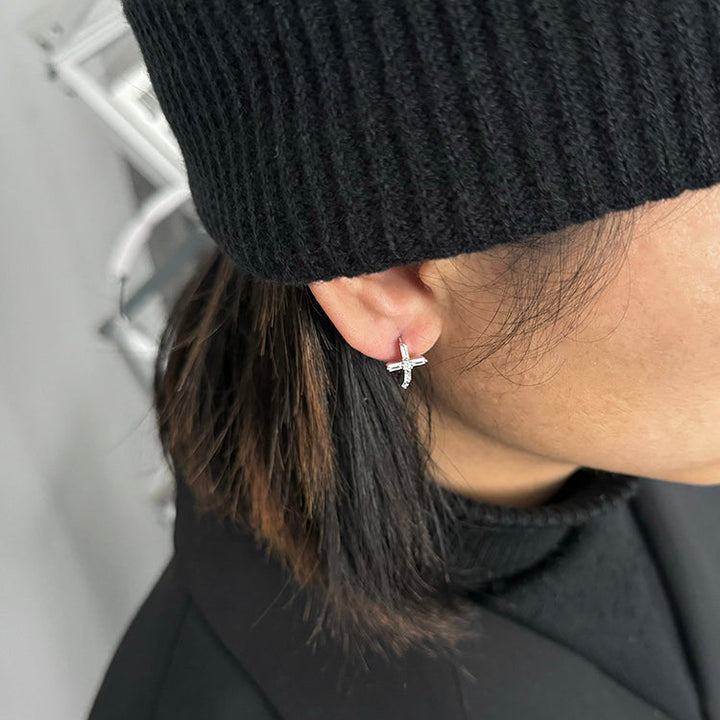 Diamond Cross Hoop Earrings