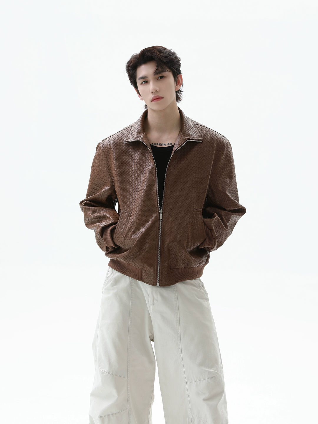 Crocodile-print Leather Jacket