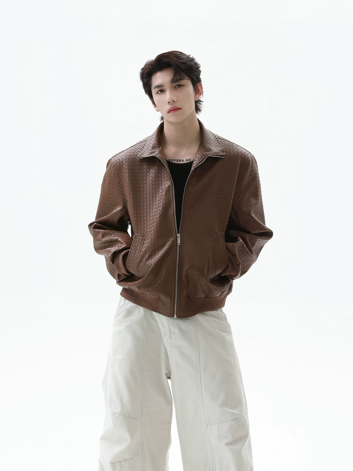 Retro Elmas Desenli PU Deri Ceket 