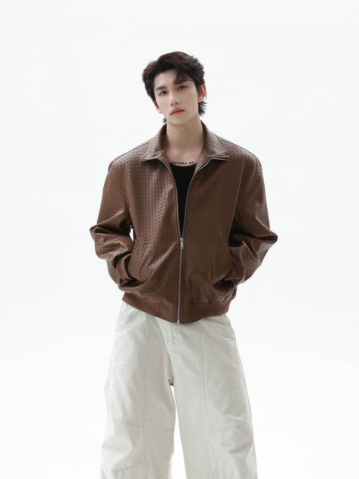 Crocodile-print Leather Jacket