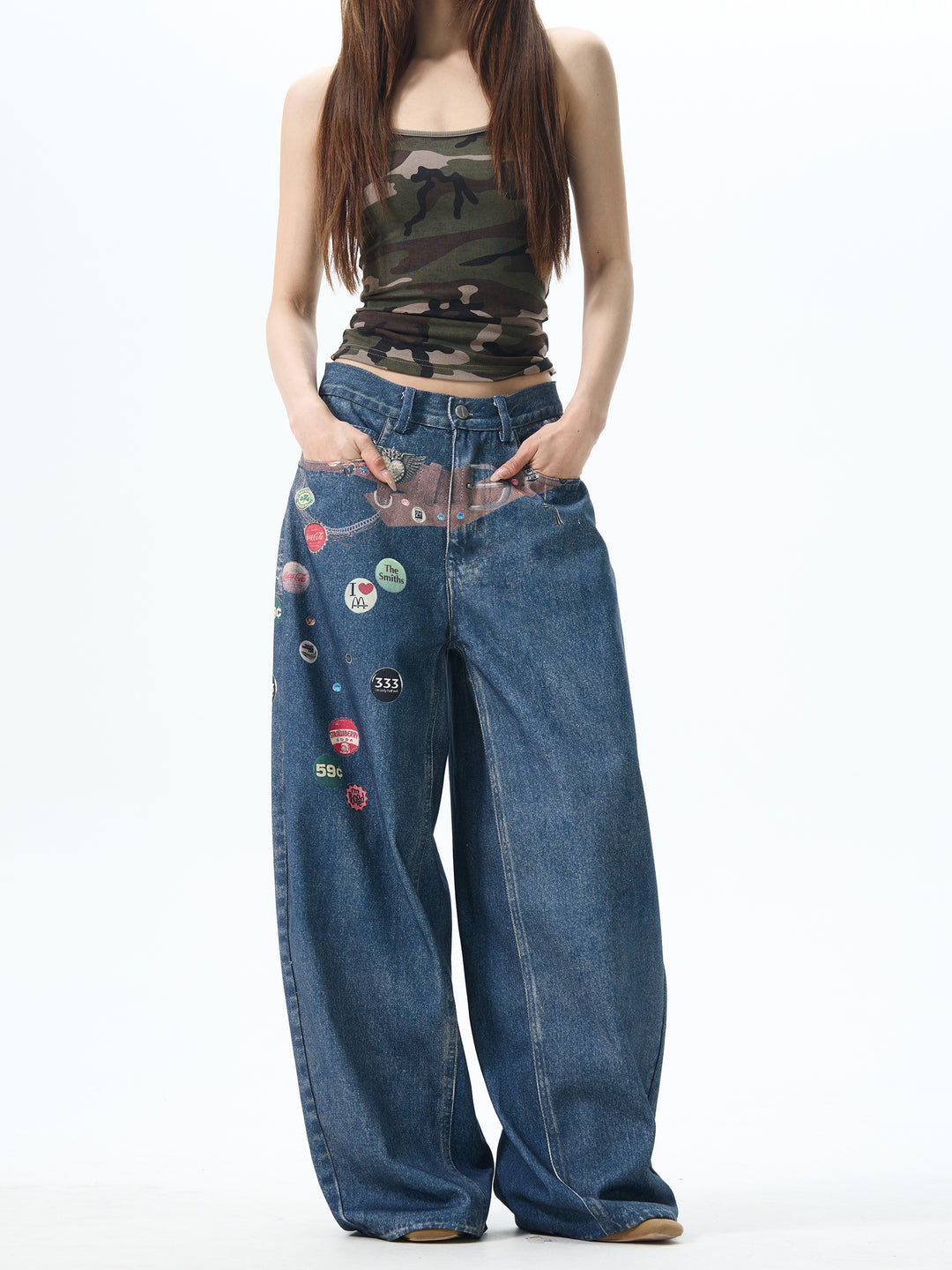 Printed Wide-Leg Jeans