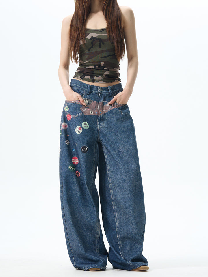 Printed Wide-Leg Jeans