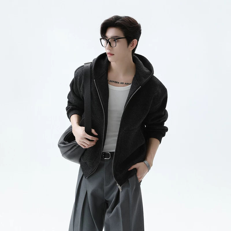 Wool Blend Hooded Knit Jacket