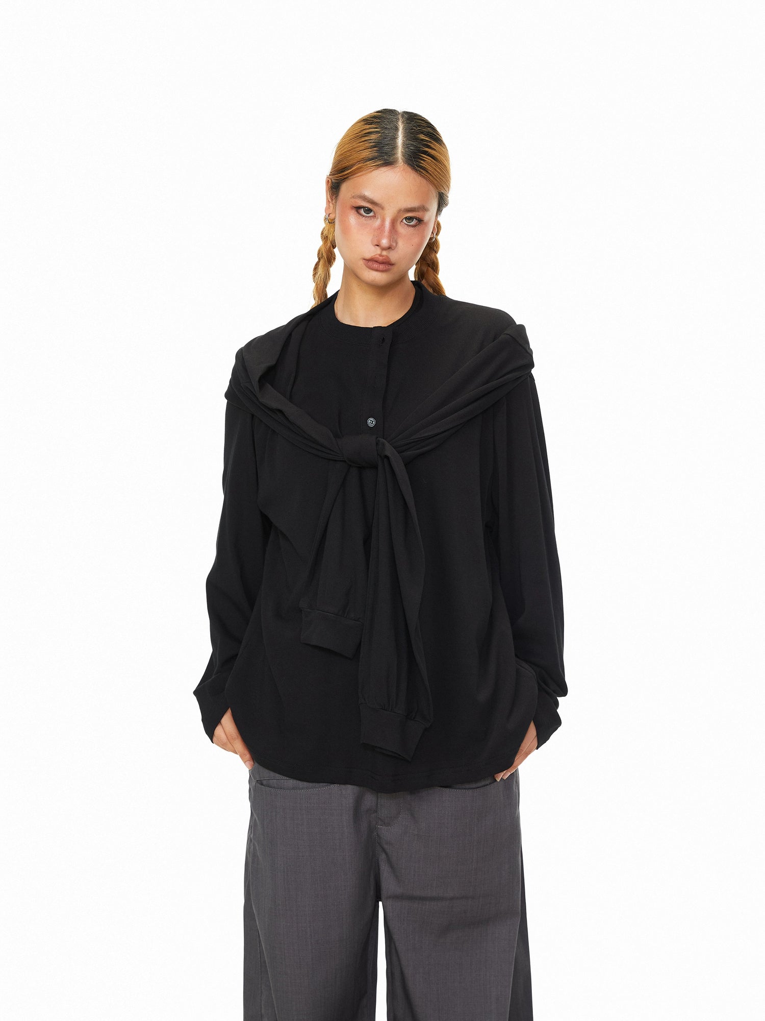 بلوزة بولو فضفاضة من قطعتين ريترو 