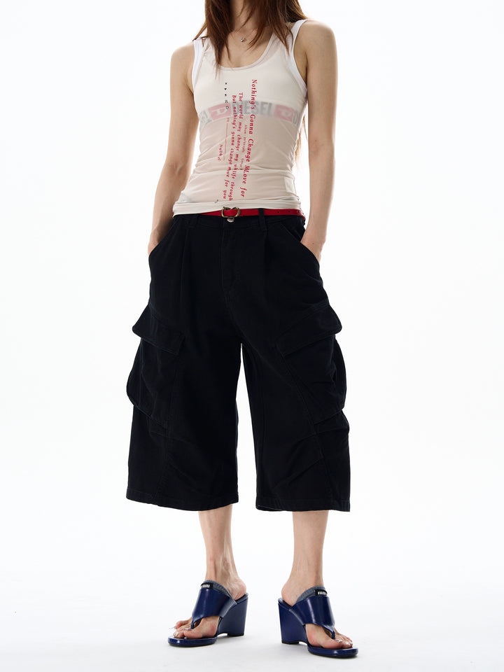 Pantalones cargo recortados con pliegues retro 