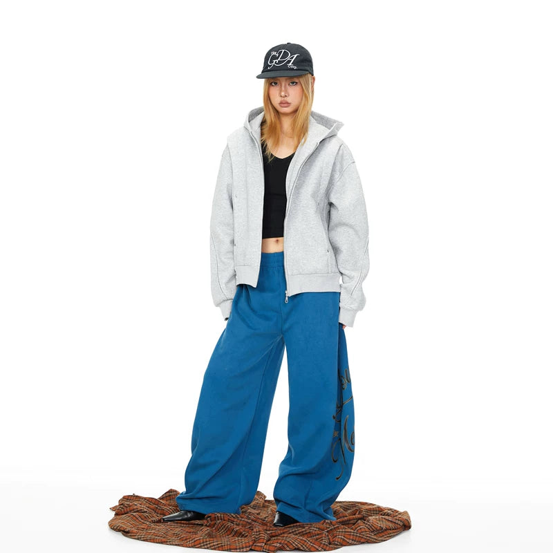 Studded Patchwork Hooded Zip Cardigan