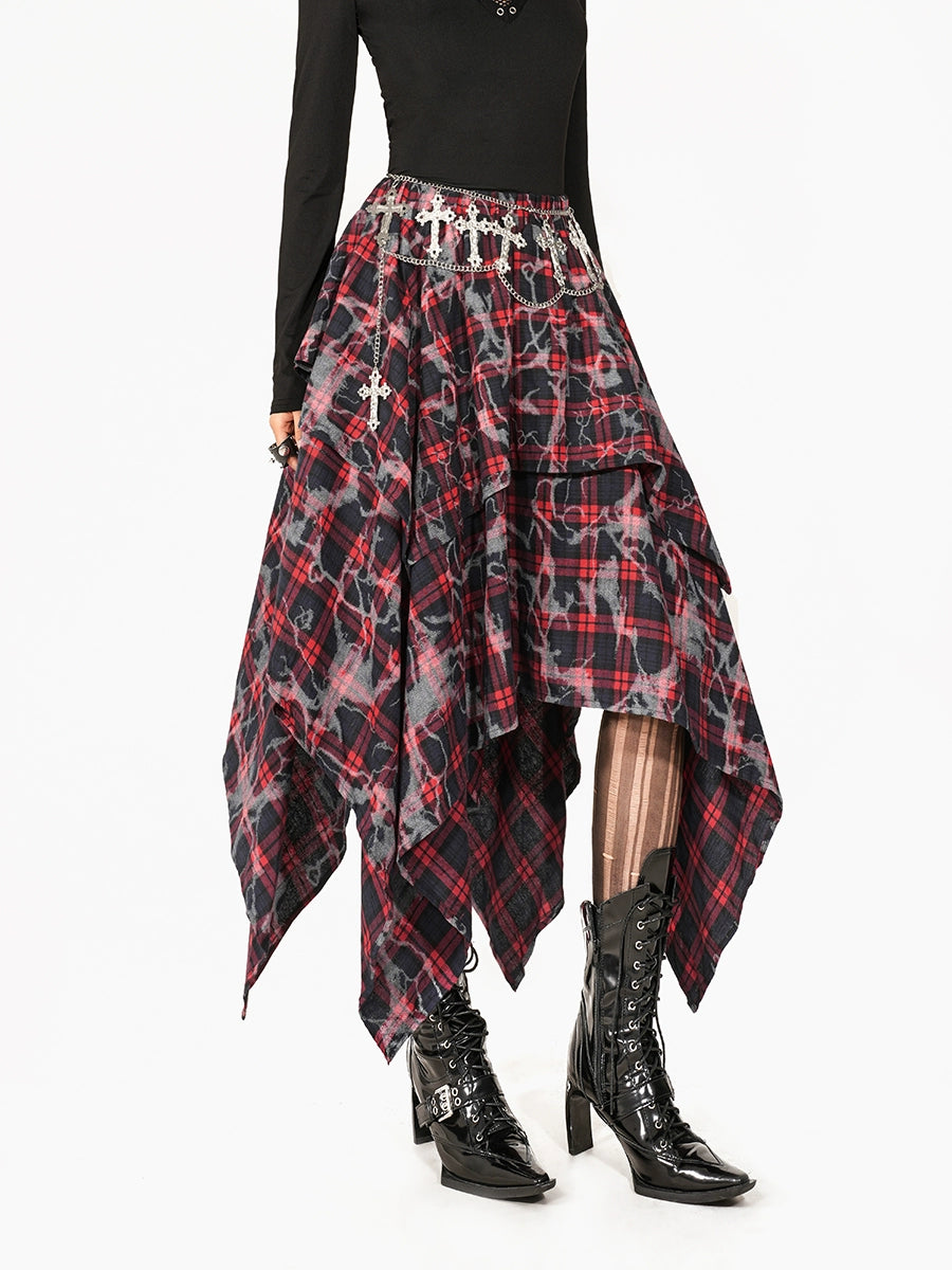 Plaid Punk Irregular Splicing A-Line Skirt