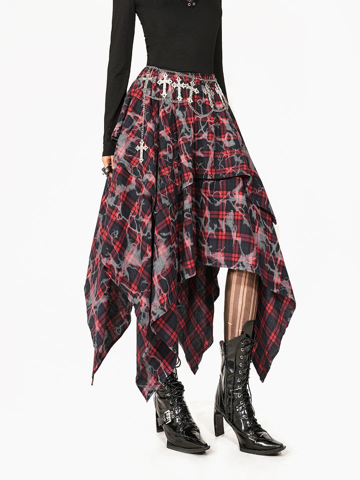 Plaid Punk Irregular Splicing A-Line Skirt