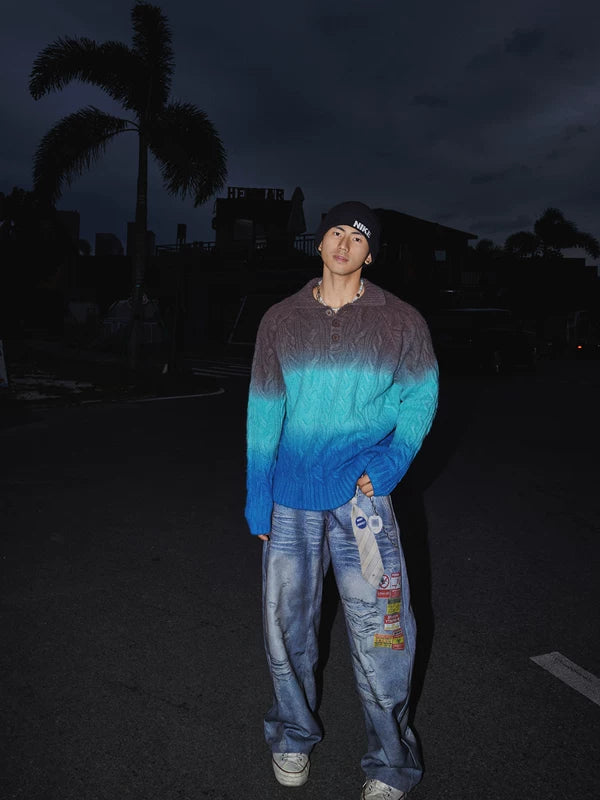 Suéter de punto cableado con degradado 