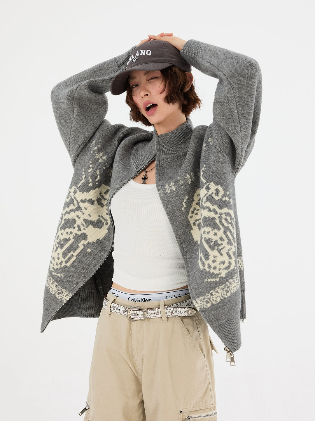 Fair Isle Zip Up Brei Cardigan Trui 