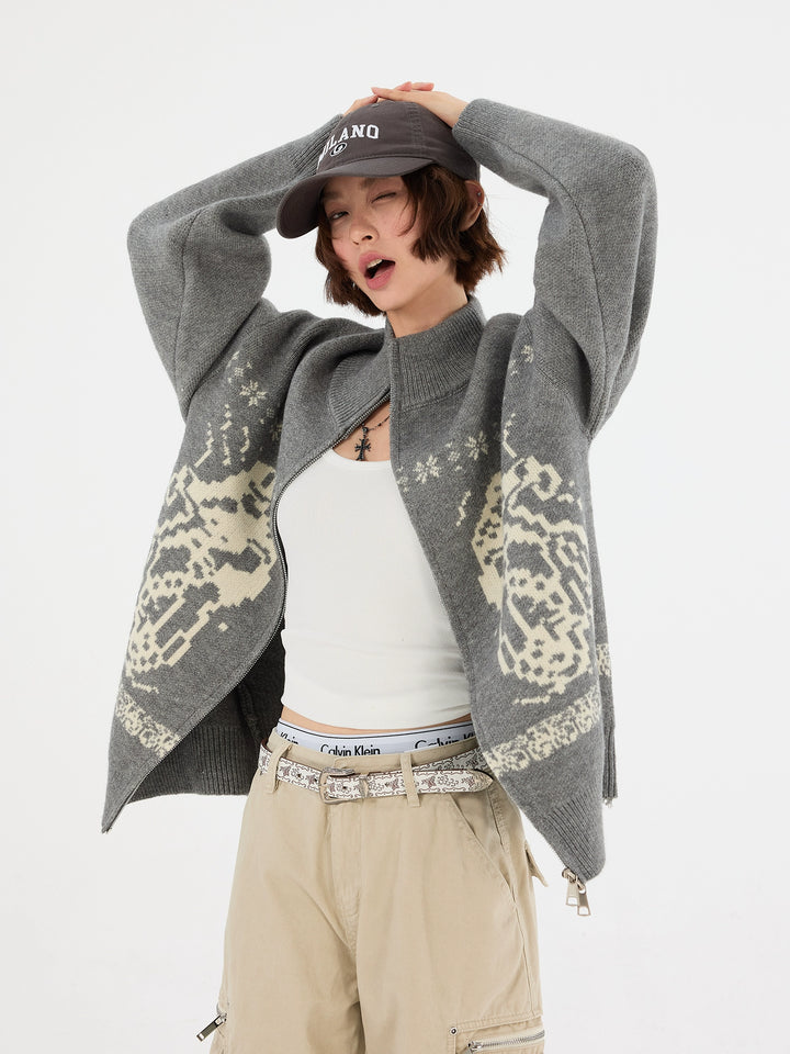 Fair Isle Zip Up Brei Cardigan Trui 
