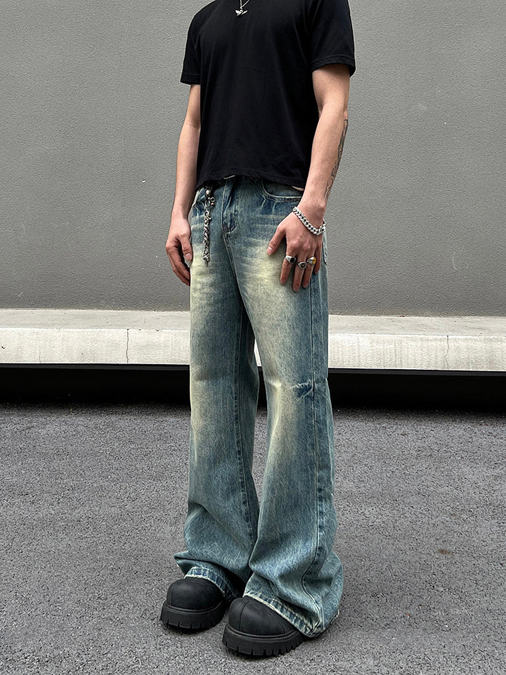 Blue Denim Slim-Fit Flared Pants