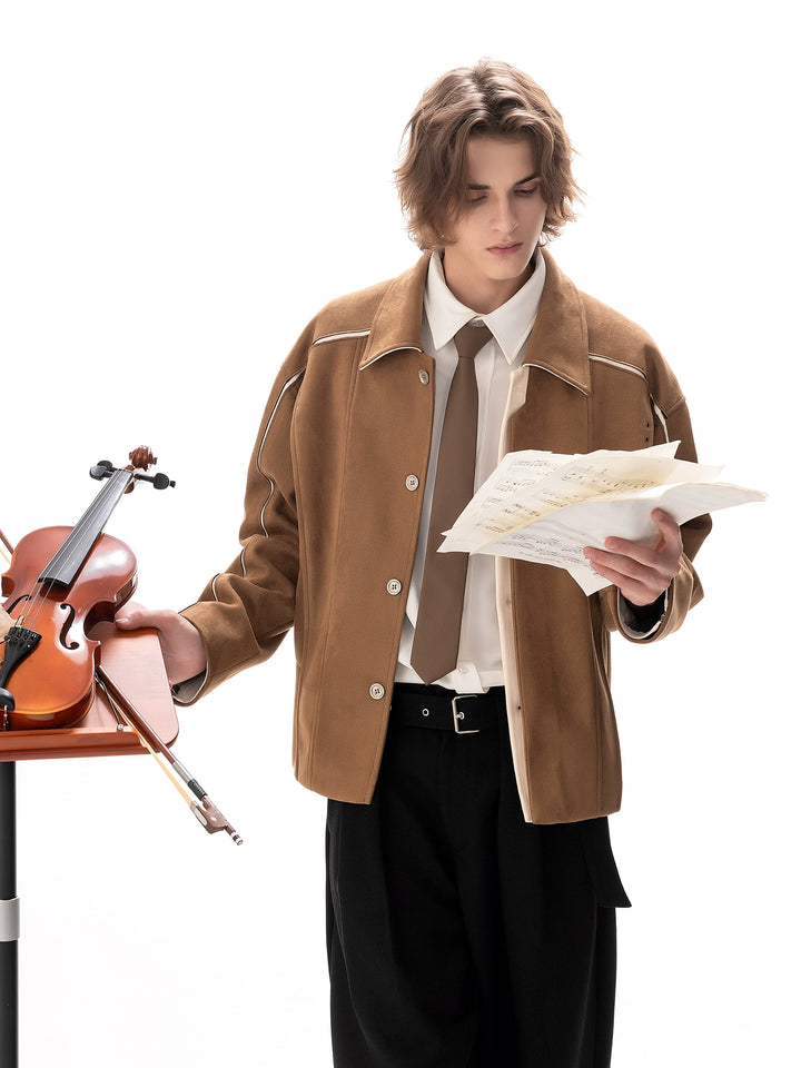 Contrast Piping Suede Jacket