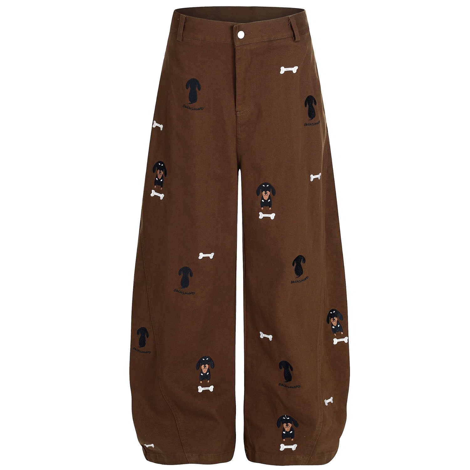 Puppy Embroidery Wide-Leg Pants