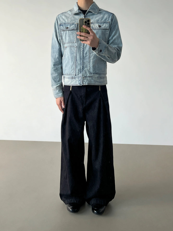 Gestresste Denim-Multi-Taschen-Arbeitsjacke 