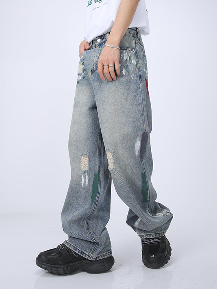 Pantalones de mezclilla anchos y rasgados 