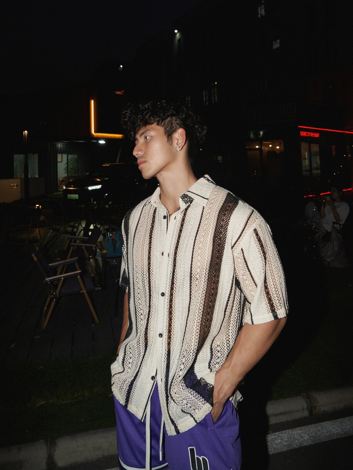 Striped Short Sleeve Hollow Knit Shirt