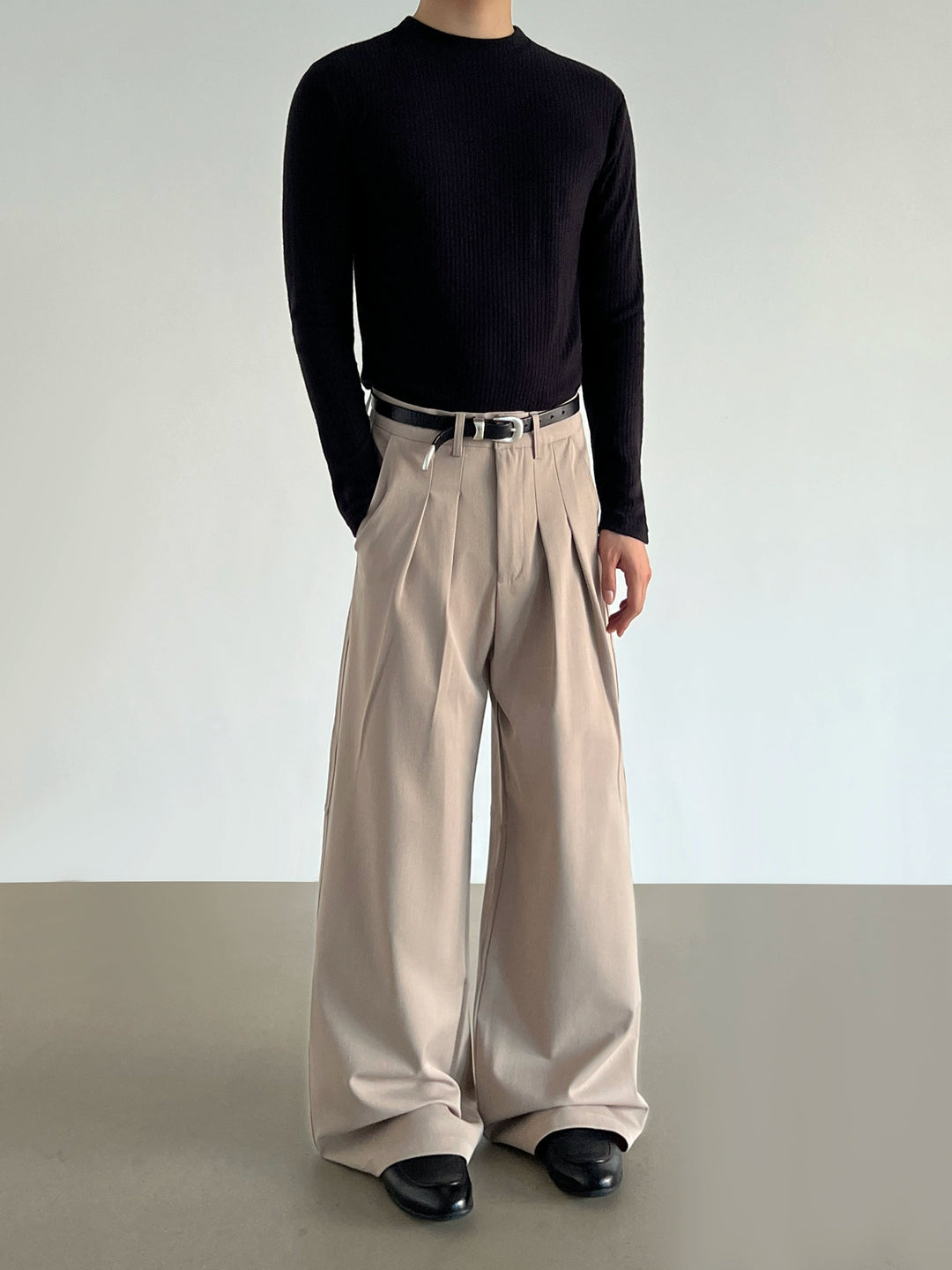 Faltige, weit geschnittene A-Linien-Casual-Hosen 