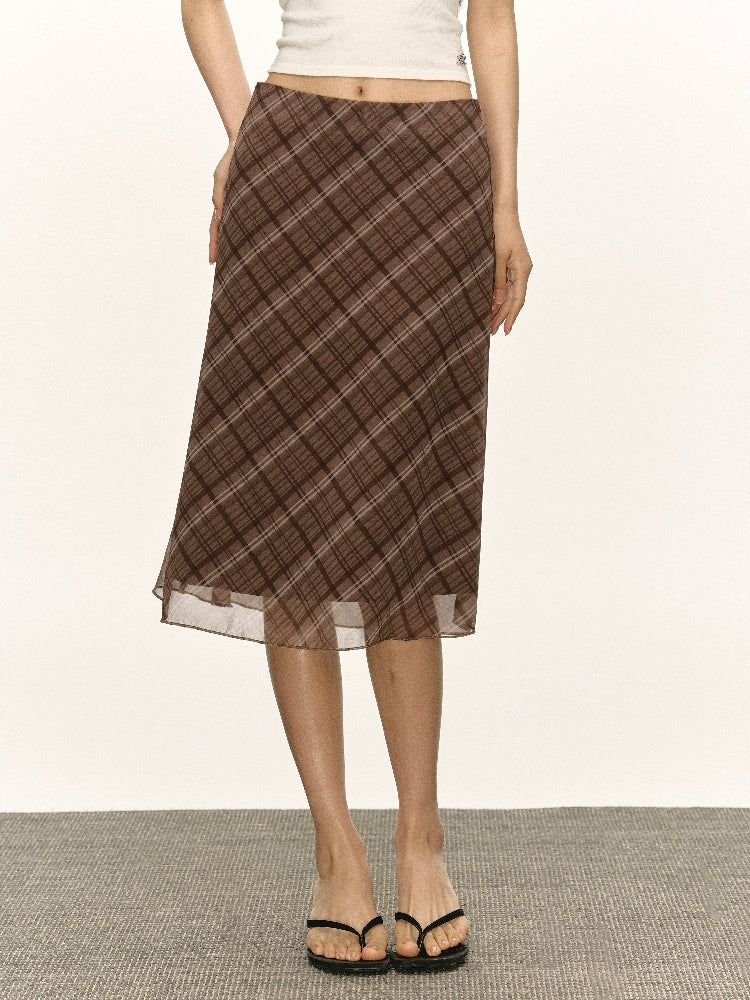 Retro Plaid Midi Slim Fit Skirt