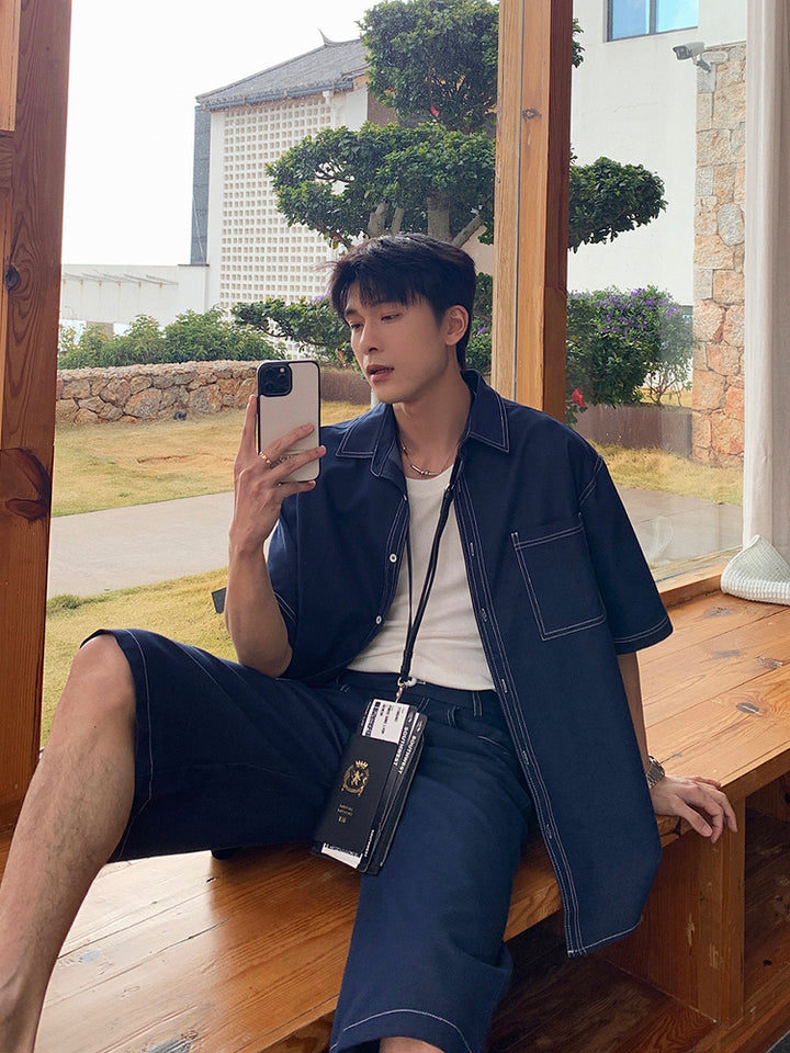 루즈 데님 스트레이트 반바지 