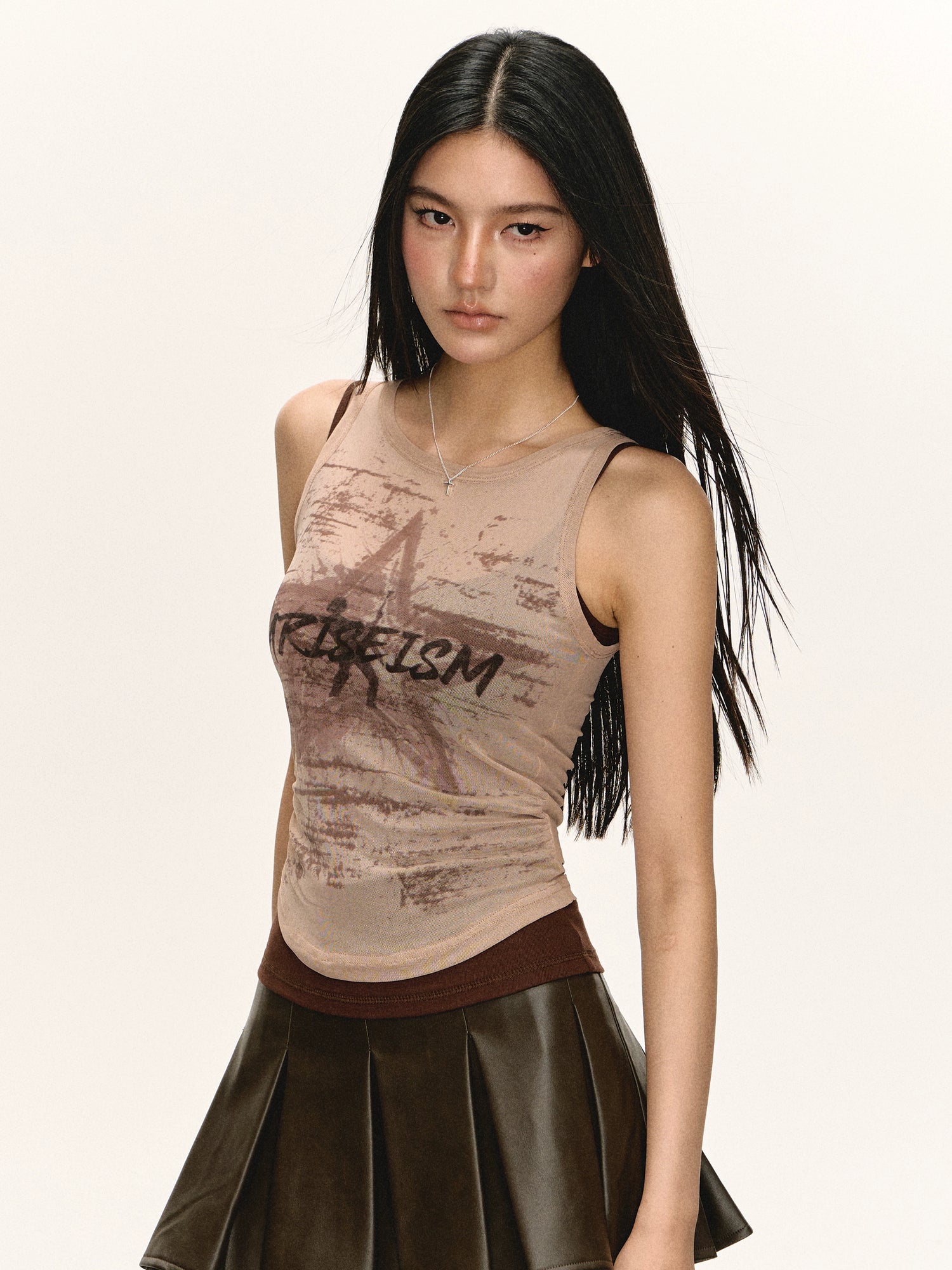 Retro Print Mesh Camisole