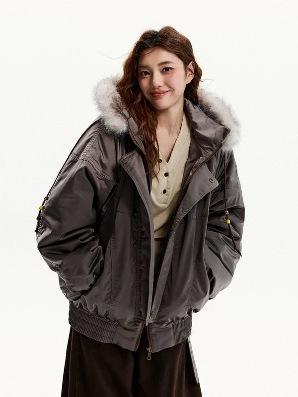 Giacca parka imbottita con colletto in pelliccia con cappuccio 