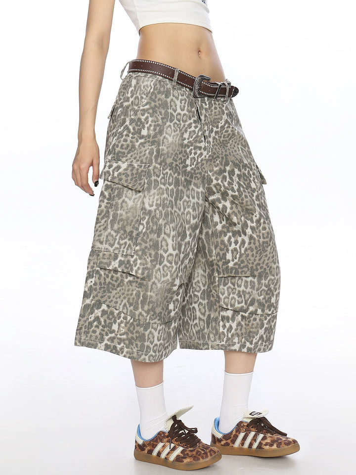 Leopard Denim Cargo Pants