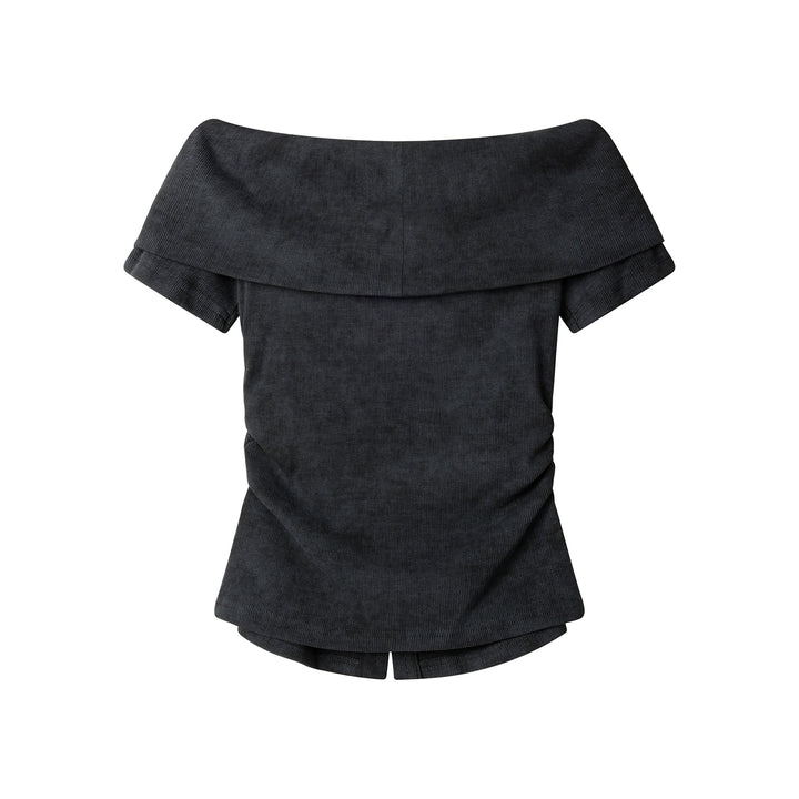 Off Shoulder Short Sleeve Split Turtleneck