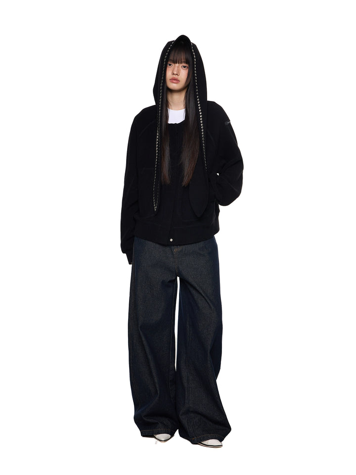 Rivet Hooded Rabbit Ear Sweatshirt Cardigan