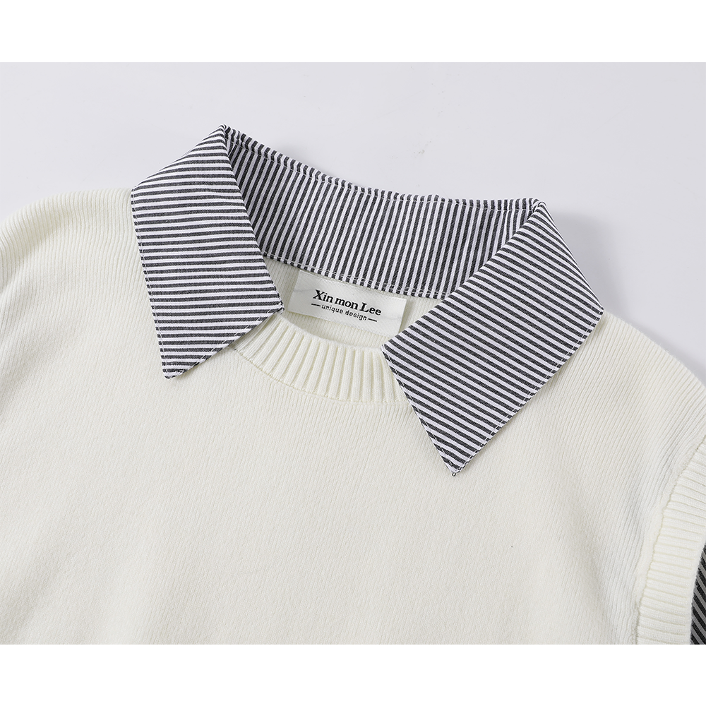Striped Knit Patchwork Shirt Sweater