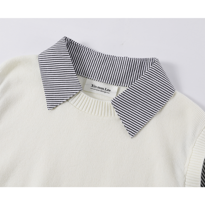 Striped Knit Patchwork Shirt Sweater